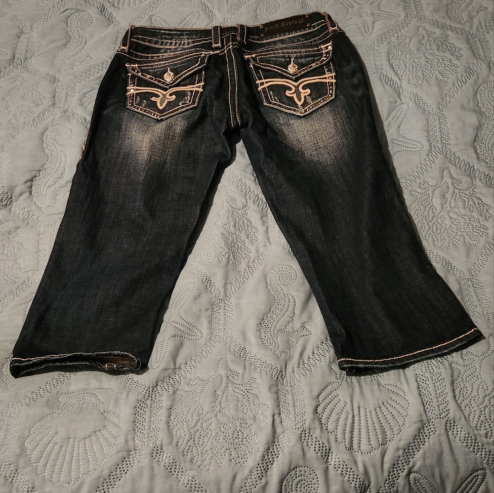 Womens Rock Revival denim jean Bermuda shorts Noelle Capri - Picture 2 of 2